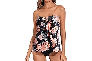 Banmme Two Piece Tankini Bathing Suits for Women Halter Bandeau Swim Top with Bottom Flyaway
