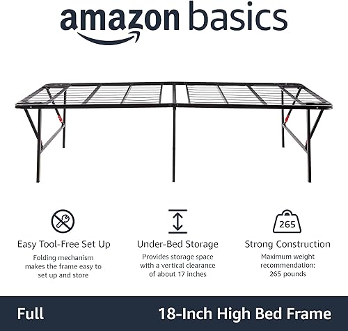 Miniatura 64 de Amazon Basics Base de cama con almacenamiento, plataforma de metal plegable, acero resistente, no necesita somier, 14 pulgadas de alto, instalación
