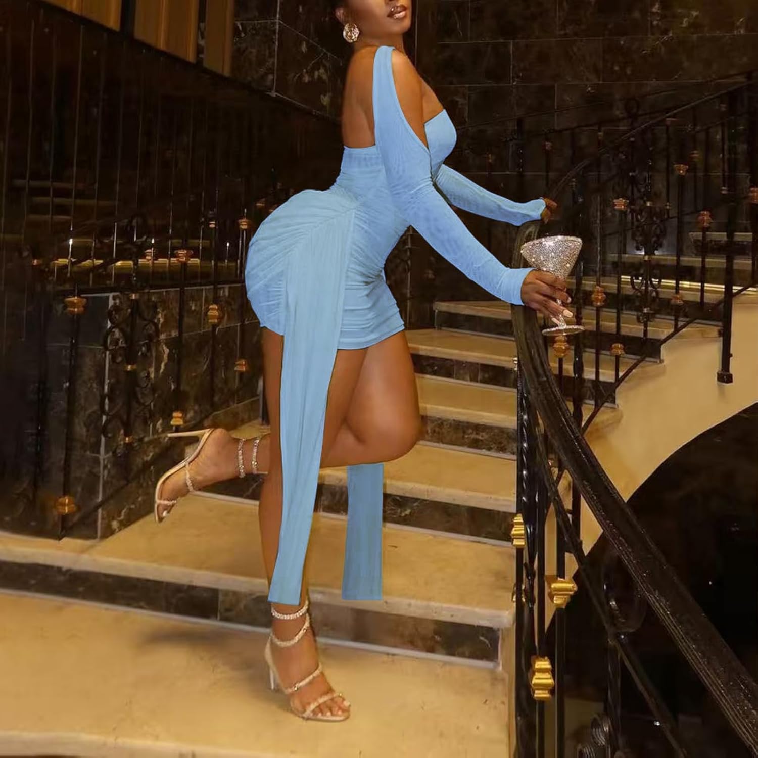 Sexy Strapless Tube Top Mesh Mini Dress for Women Bodycon Ruched Ribbons Birthday Date Night Dresses - Image 4