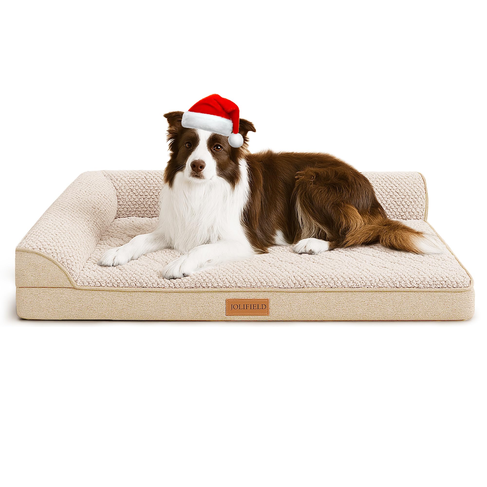 Jolifield 犬 ベッド 冬 ペット Lデザイン 暖かい 犬用ベッド 柔らか ペットベッド 中型犬 大型犬 猫 クッション 枕付き 防水 洗える 取り外せるカバー 滑り止め 通気性 高反発 107cm*71cm アイボリー