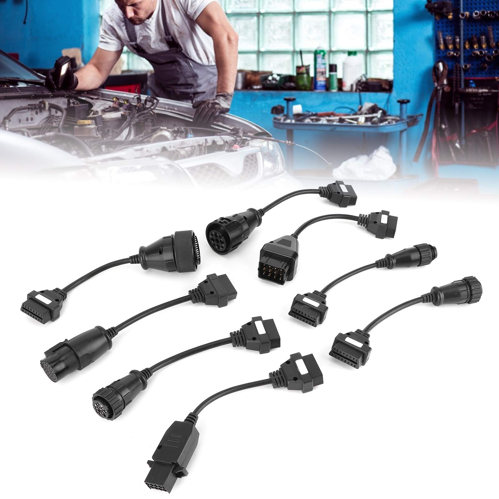 8 szt. Truck OBD2 przedłużacz do samochodu, narzędzie diagnostyczne, kompletny zestaw, czarny, DC 12 V