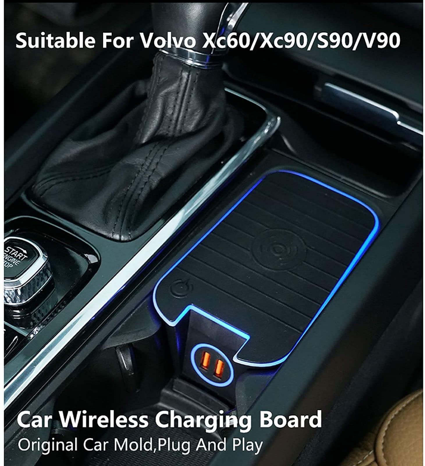 Bezprzewodowa ładowarka samochodowa XC60 S60 V60 XC90 S90 V90 z dwoma portami USB QC3.0 18 W i bezprzewodową ładowarką indukcyjną 15 W do telefonu komórkowego