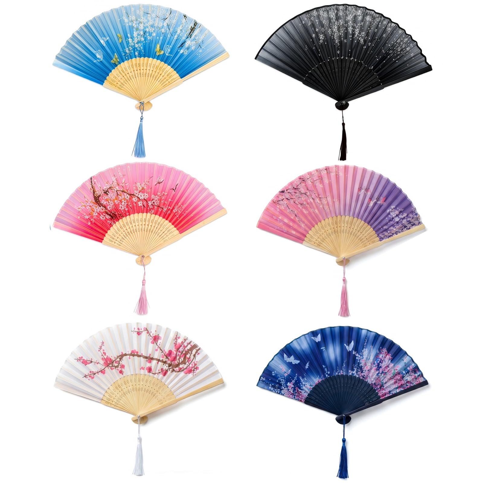 6 Pack Chinese Hand Fans, Hollow Carved Bamboo Paper Fans for Wedding Guests, Birthday Gifts, Dance Performances, and Home Wall Decor