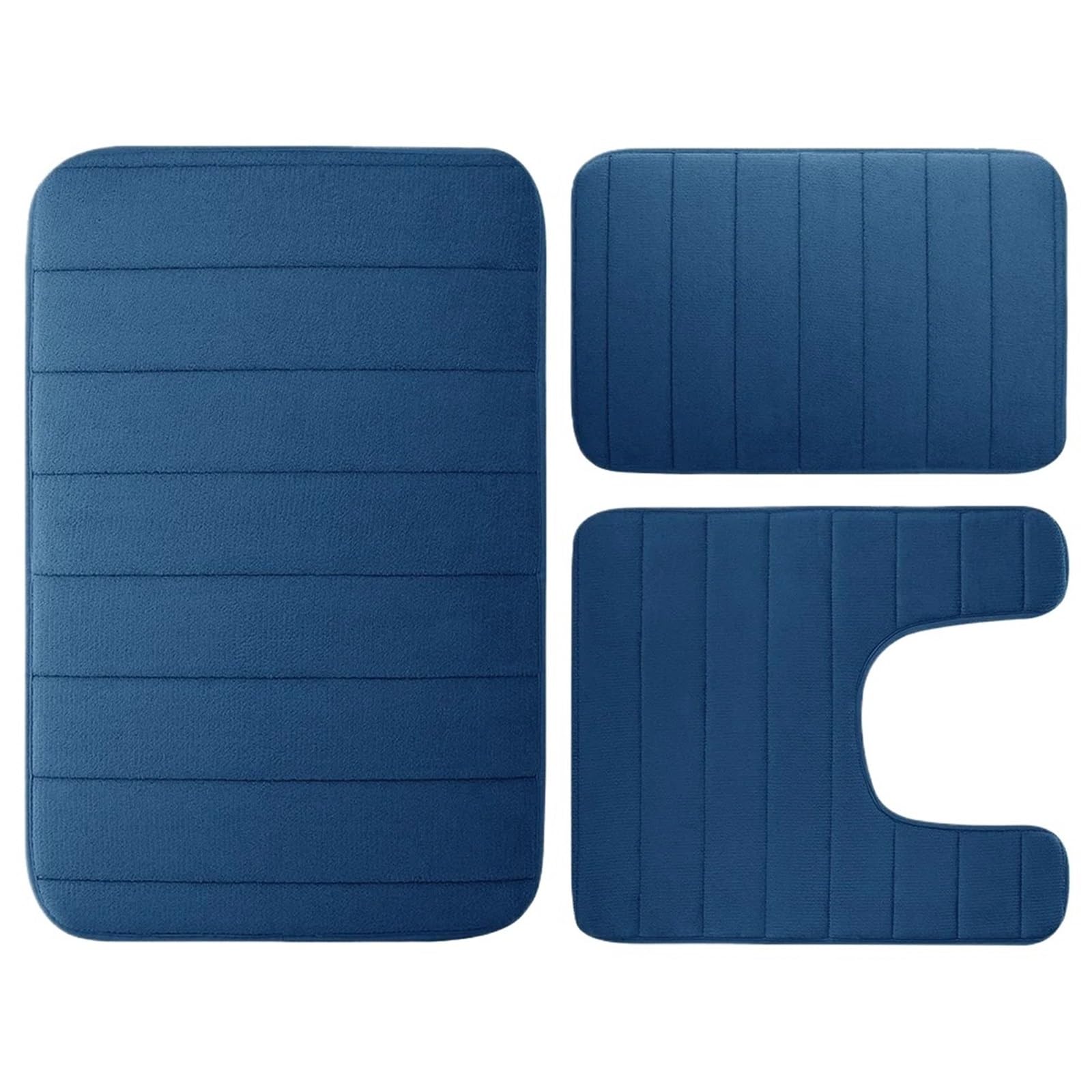 Memory Foam Badteppich 3er Set, rutschfest Rechteckig & U-Form Weich & Saugfähig WC Vorleger Dunkelblau Badzubehör