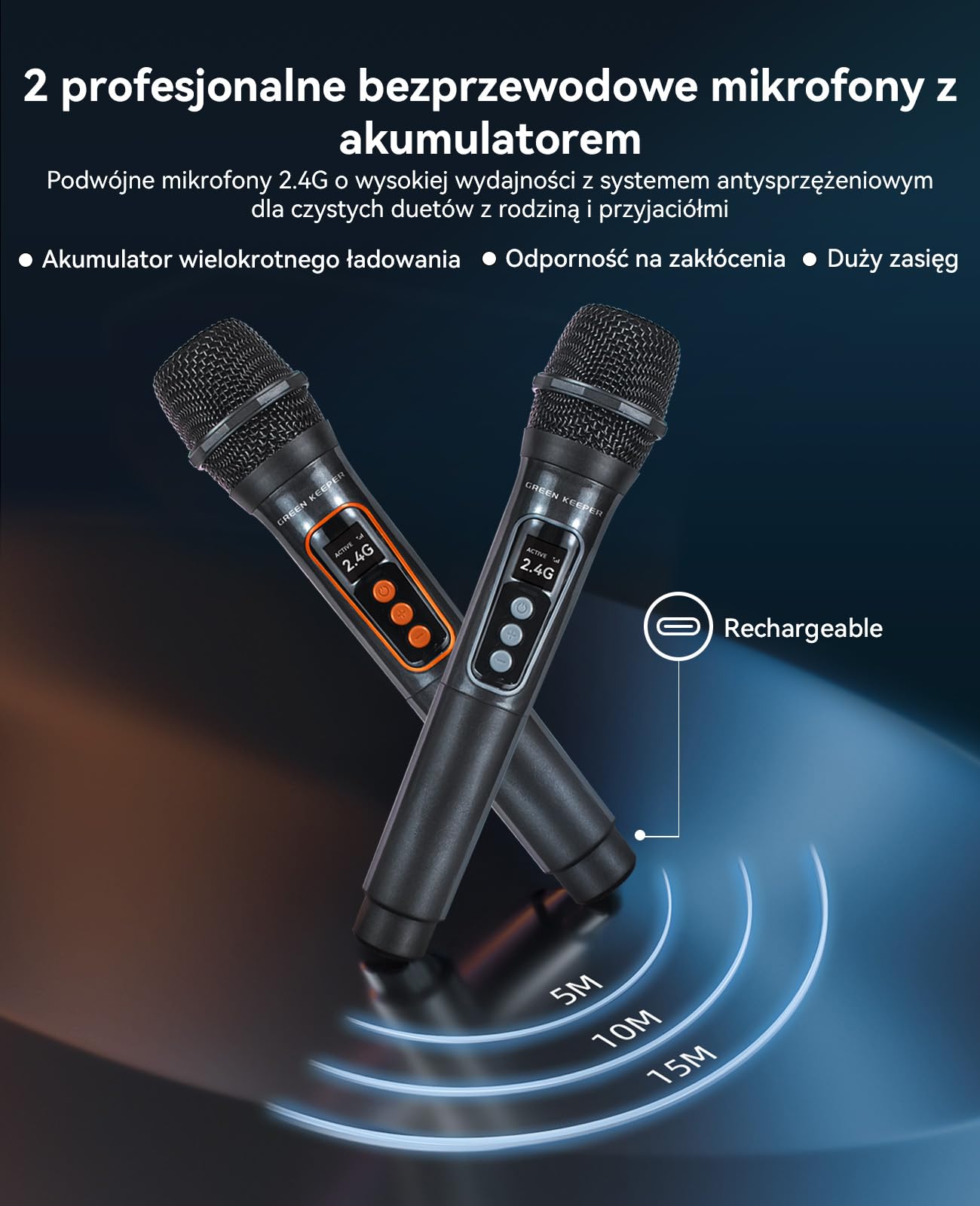GKD40 Przenośny Zestaw Karaoke dla Dorosłych, Głośnik Bluetooth z Systemem PA, 2 Bezprzewodowe Mikrofony z Akumulatorem, Głośnik Imprezowy LED, Woofer 4 Cale, do Domu i na Imprezy Plenerowe