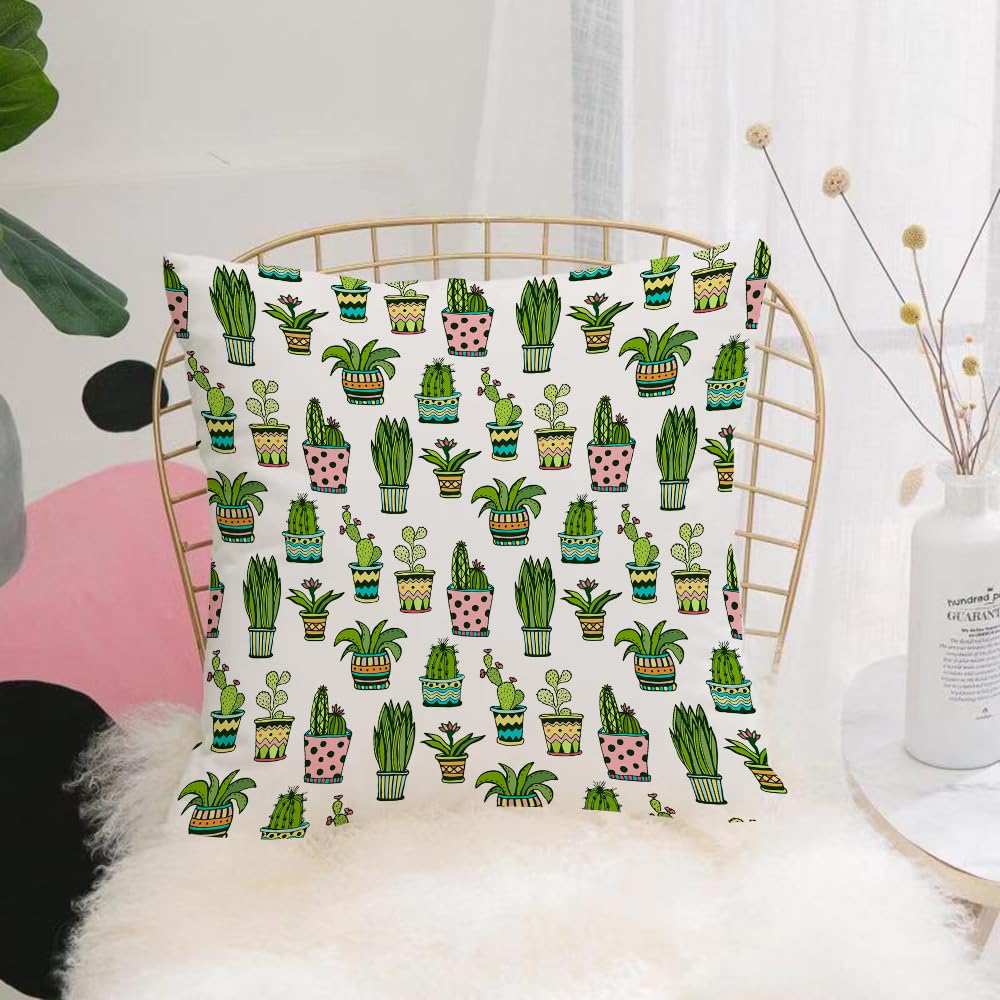 HYMSXW Cushion Cover,Throw Pillow Case Home Decorative for Living Room Bedroom Sofa Chair 20X20 Inch,Succulent and cactus seamless pattern. Colorful doodle flowers in pots. Vector,Pillowcase 50X50cm