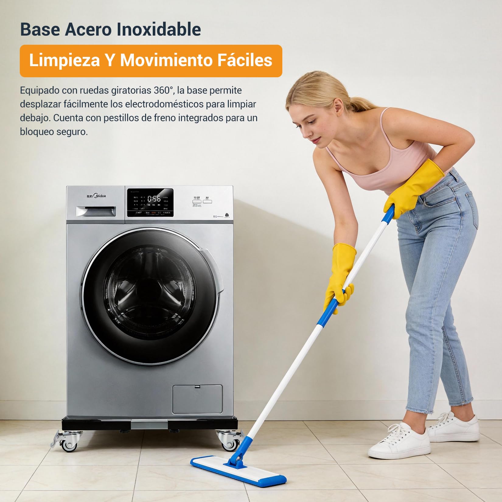 Soporte para Lavadora con 4 Ruedas de Acero Inoxidable, Negro