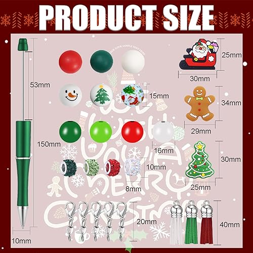 Miniatura 2 de HEYUNG 15 juegos de bolígrafos de cuentas de Navidad, bolígrafos de cuentas de silicona de Navidad con 78 cuentas espaciadoras de Navidad y borlas,