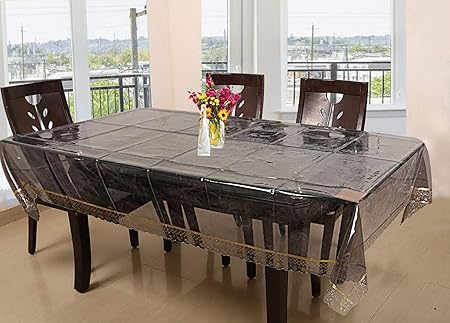 Kuber Industries PVC Golden Lace Rectangular 6 Seater Dining Table Cover (CTKTC01272, Black Transparent)(Polyvinyl Chloride (PVC), pack of 1)