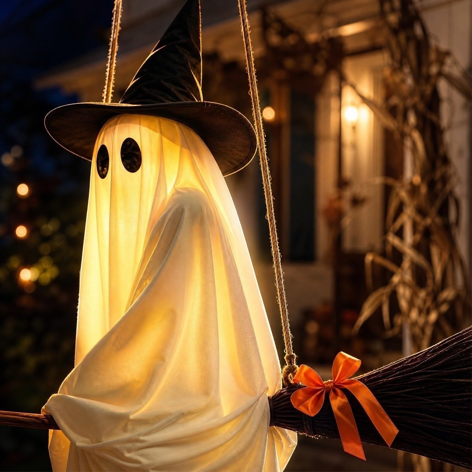 Décorations d'Halloween extérieures, fantôme lumineux suspendu à une balan