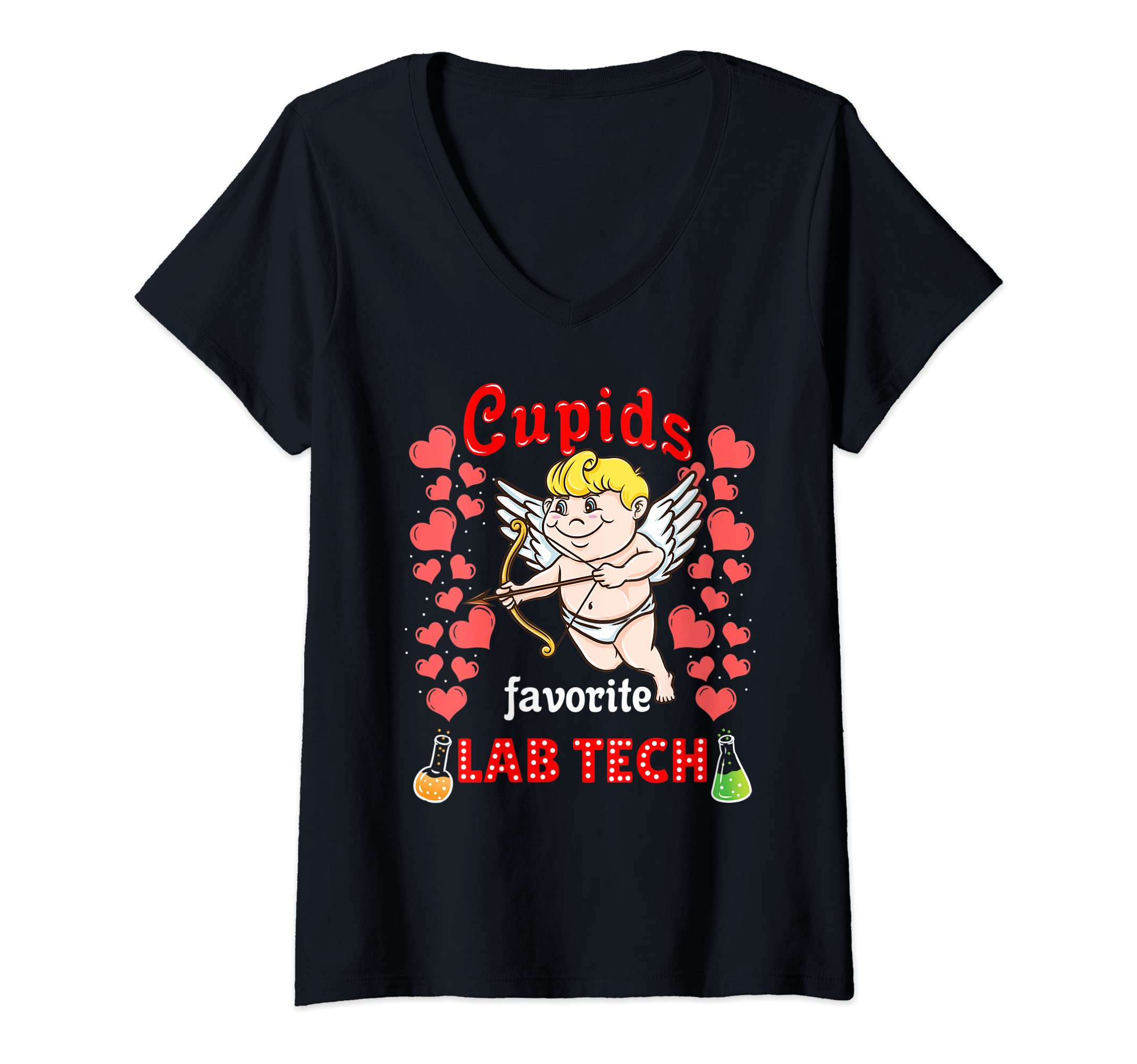 Womens Cupids Favorite Lab Tech Valentines Day V-Neck T-Shirt