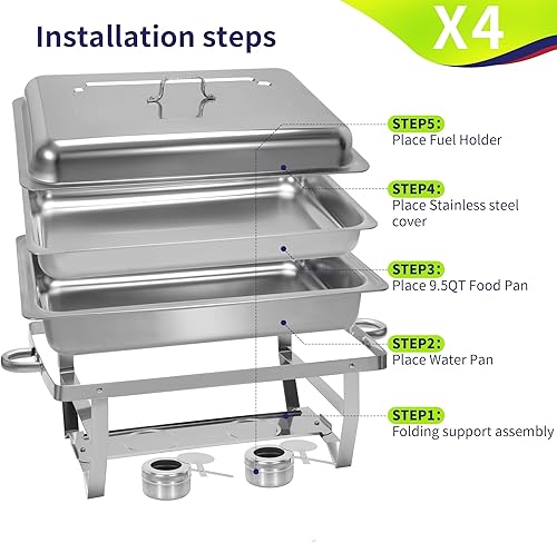 Miniatura 5 de STEELUS Juego de 4 platos de 9.5 cuartos de galón con bandeja de alimentos de tamaño completo, calentador de alimentos antiadherente de acero