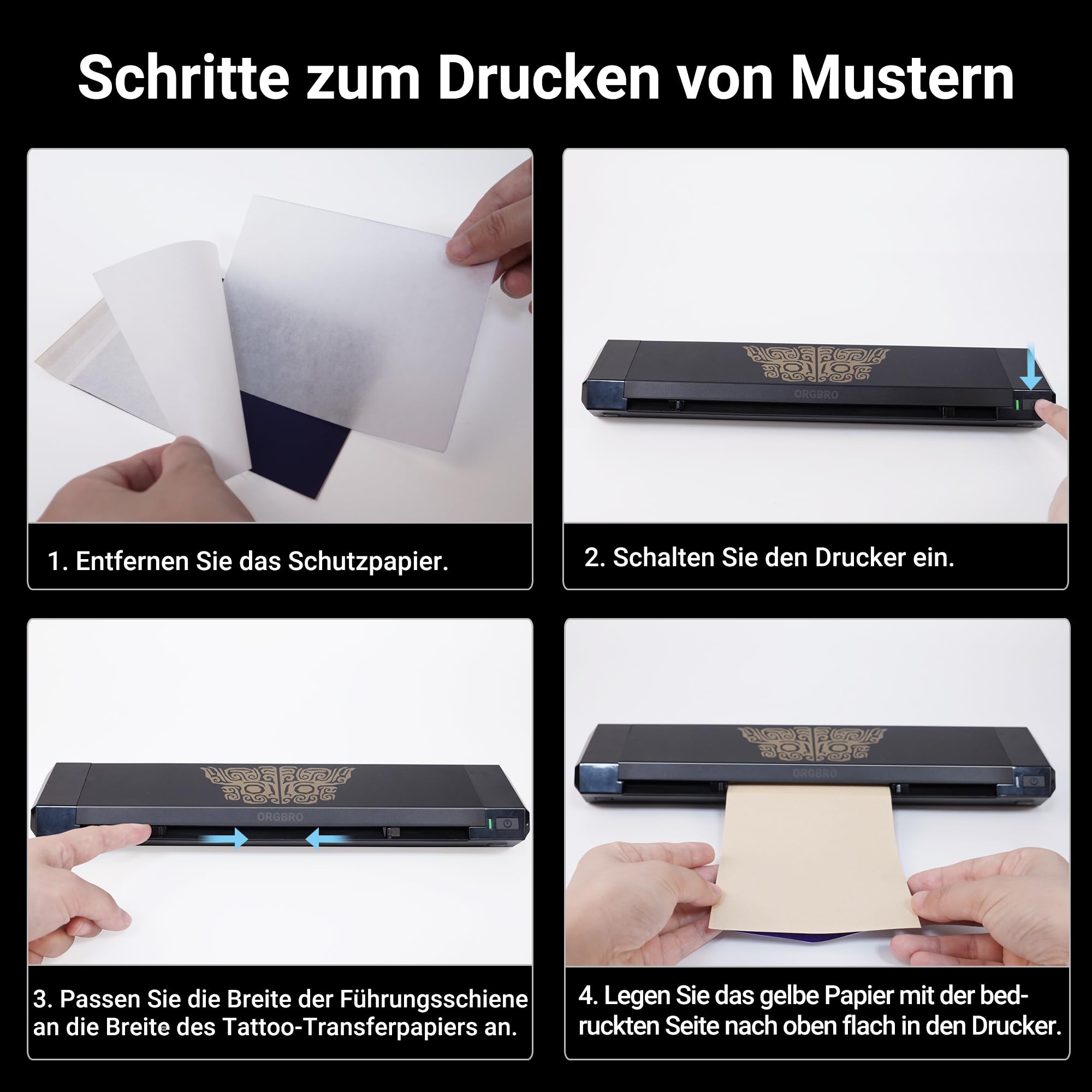 ORGBRO X8 Tattoo Drucker, Bluetooth Tattoo Stencil Drucker mit 30 Stück Transferpapier, Thermodrucker Tattoo Maschine für professionelle Künstler und Anfänger, kompatibel mit Smartphone/Tablet/PC