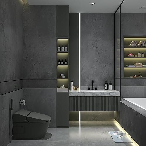 Miniatura 5 de Papel tapiz de hormigón grueso de 24 x 354 pulgadas, para despegar y pegar, impermeable, extraíble, autoadhesivo, textura gris oscuro, papel de