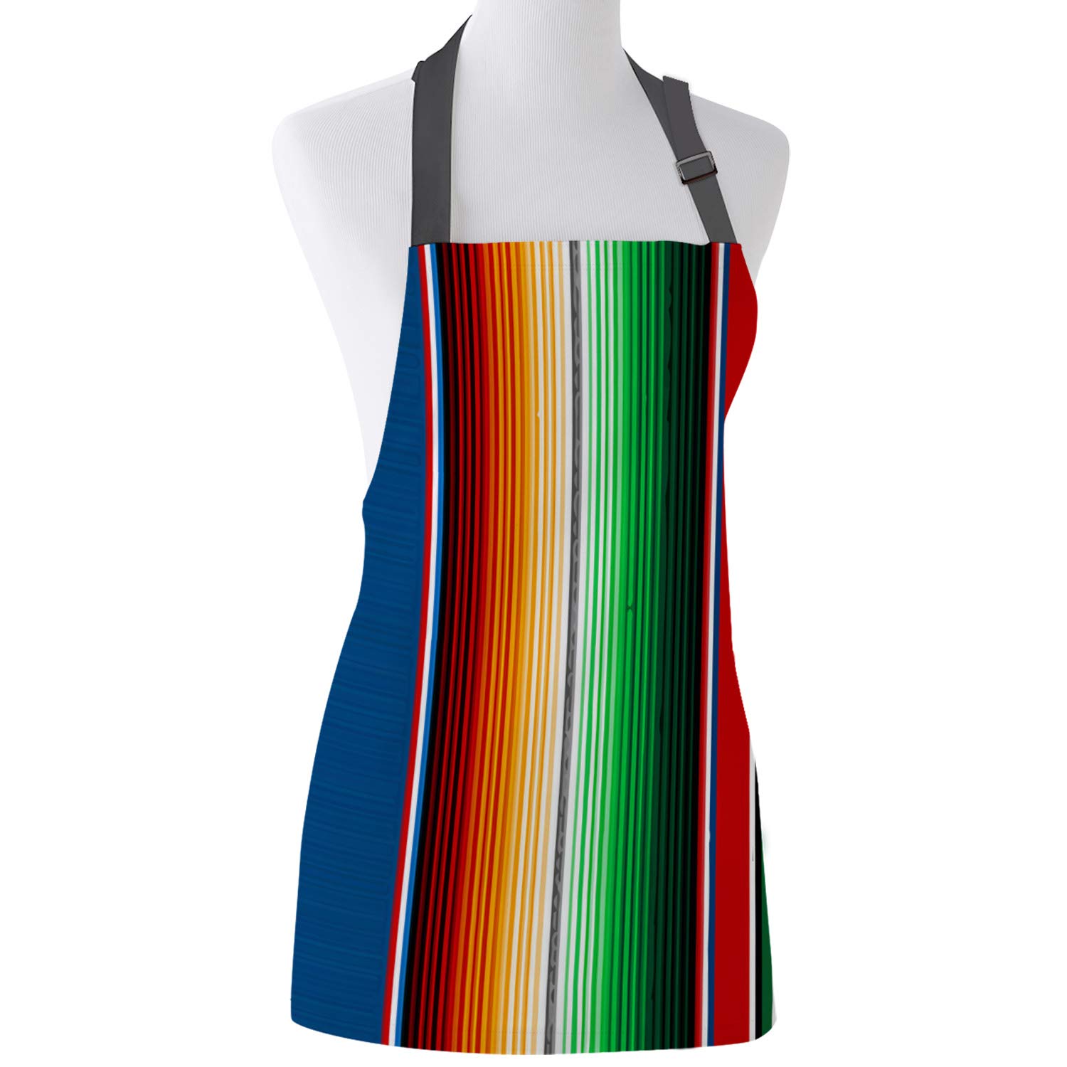 Mexican Serape Adjustable Bib Aprons, Water and Oil Stain Resistant Apron, Chef Kitchen Cooking Bib for Men Women, Rainbow Stripes