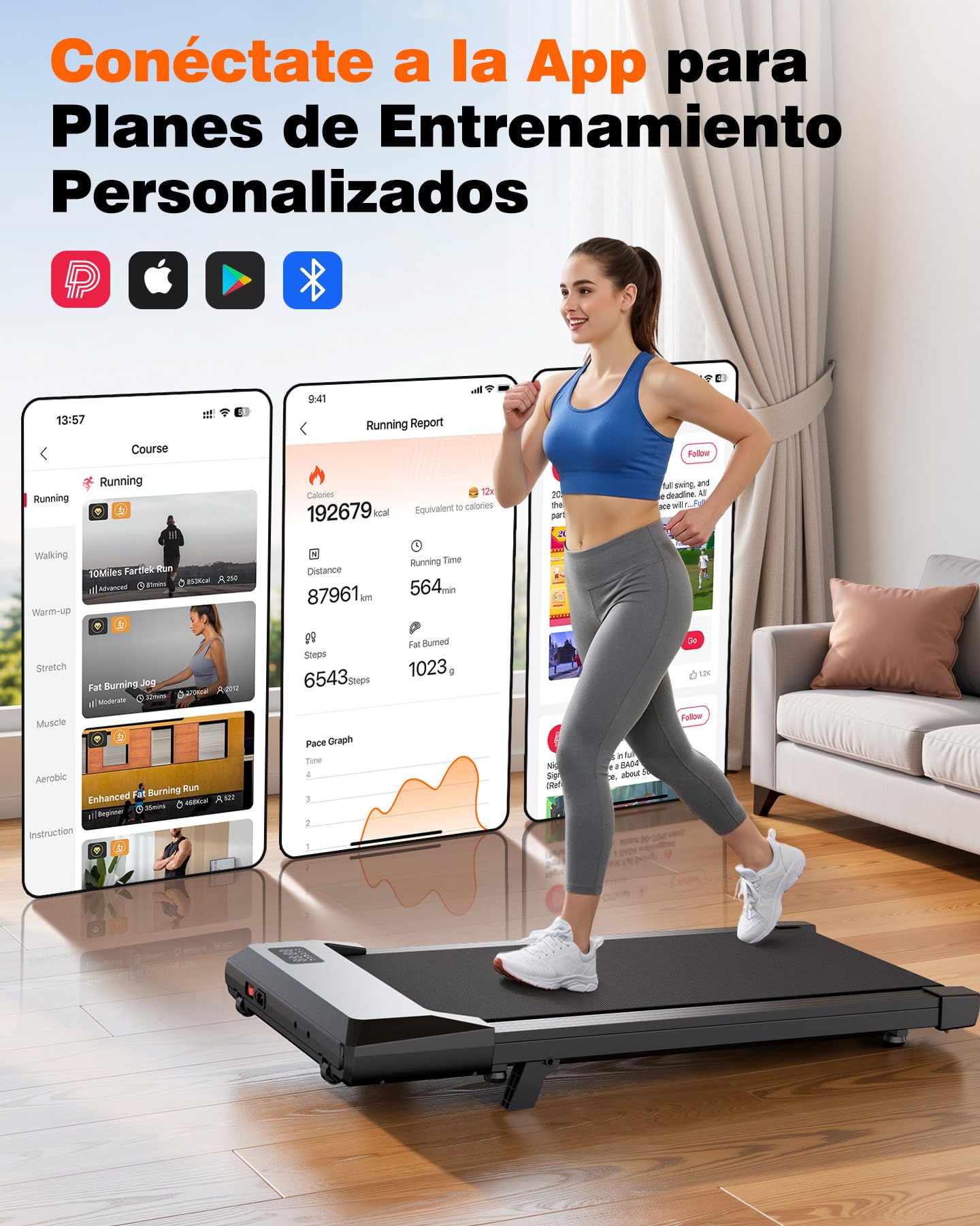 Superun 3,0 HP Cinta de Correr Plegable para el Hogar de Alta Tecnología, 136KG Treadmill, 2-en-1 Cinta de Andar Que Ahorra Espacio con Control App, Cursos de Entrenamiento y Carreras Multi-Curso