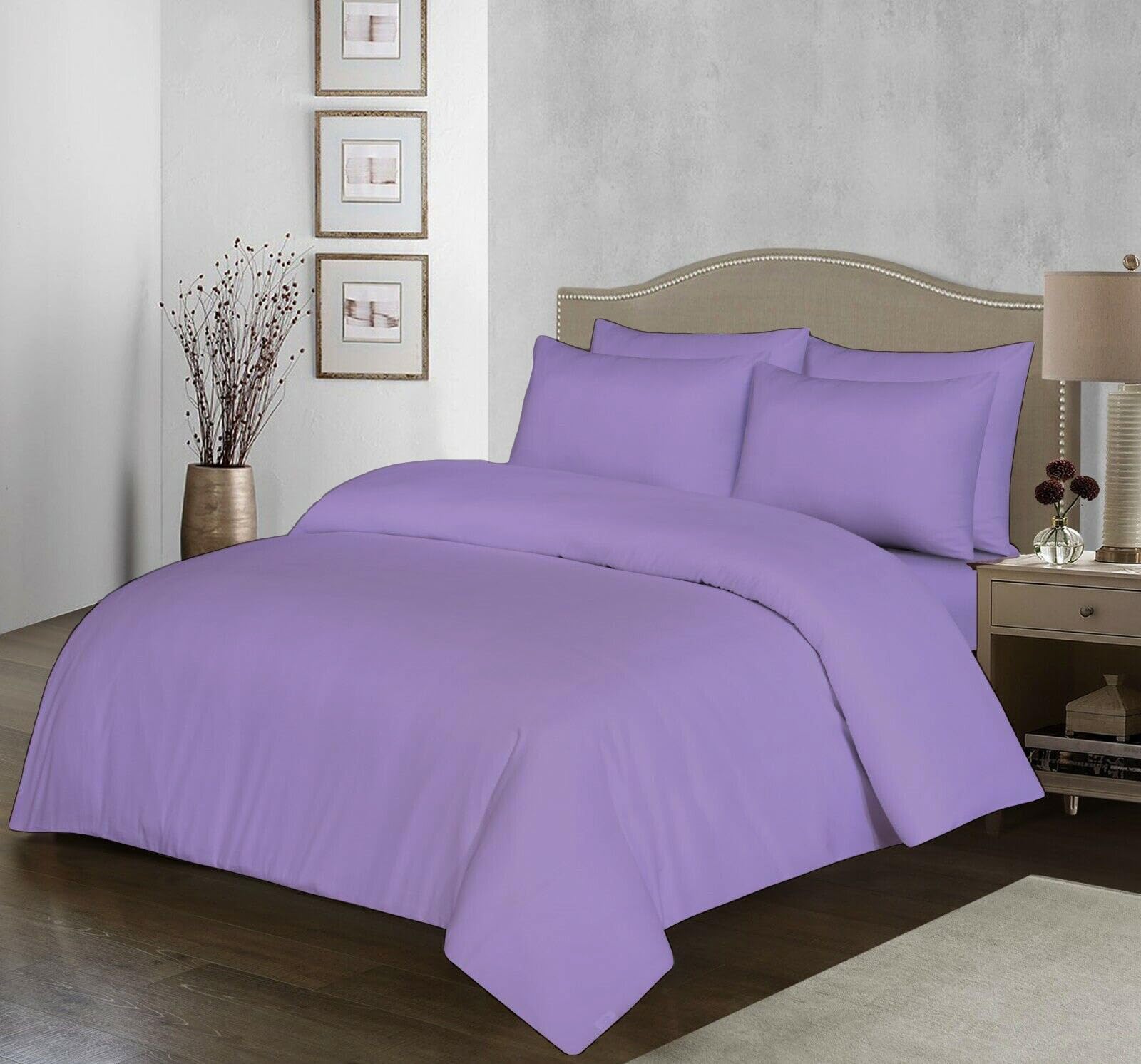 Filo Magico Lilac 100% Egyptian Cotton Duvet Cover Set |200 Thread Count Plain Dyed Duvet Quilt Cover Set With Free Pillowcases| Non-Iron Easycare Bedding Set - Single Double King Super King Sizes (, Double)