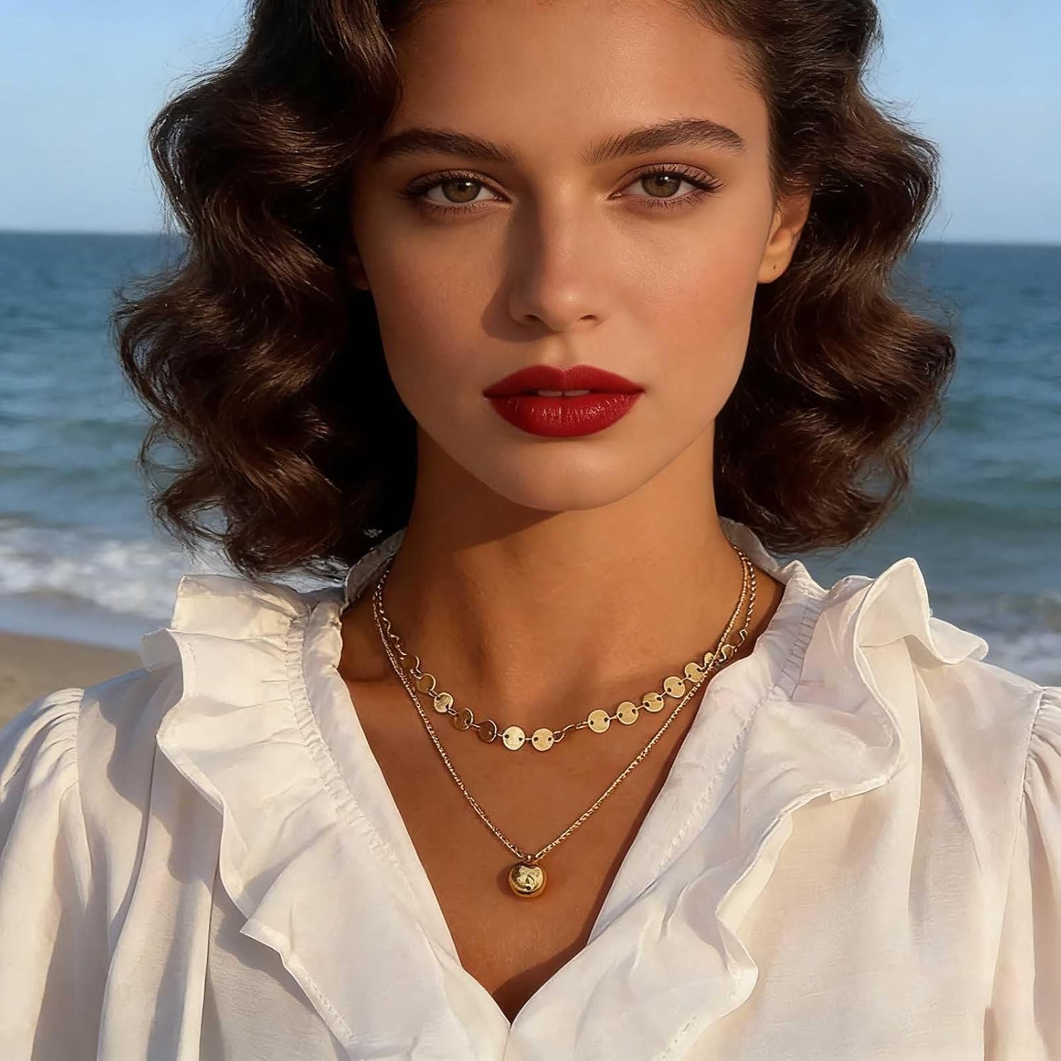 Bead Ball Layered Necklace Gold Disc Coin Choker Necklace Tiny Bead Pendant Necklaces Coin Disc Chain Necklaces Jewelry for Women - Image 5