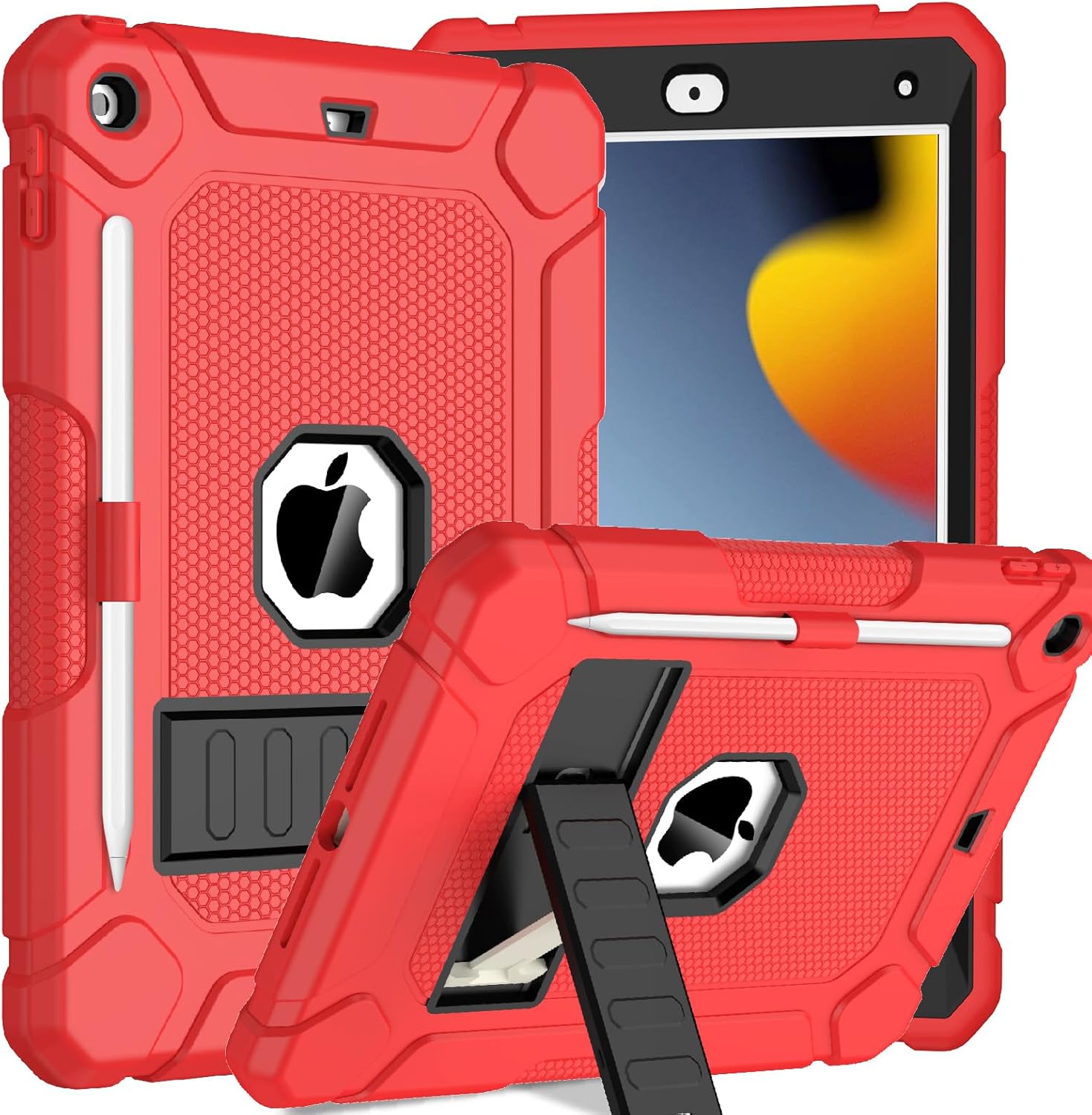 BMOUO Case for iPad 9th 8th 7th Generation (10.2 inch, 2021/2020/2019), Shockproof Protective iPad 10.2 Case with Built-in Stand/Pencil Holder, Red