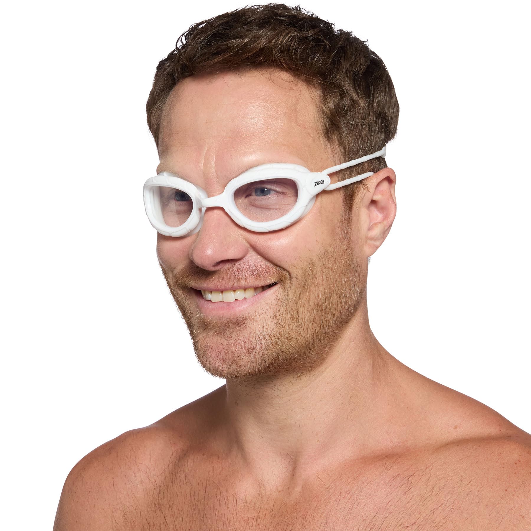 Zoggs Predatоr Unisex Adjustable Swimming Goggles for Adults, Comfortable Ultra Fit Gasket & Curved Lenses with Anti-Fog UV Protection, White, Clear Lenses, S