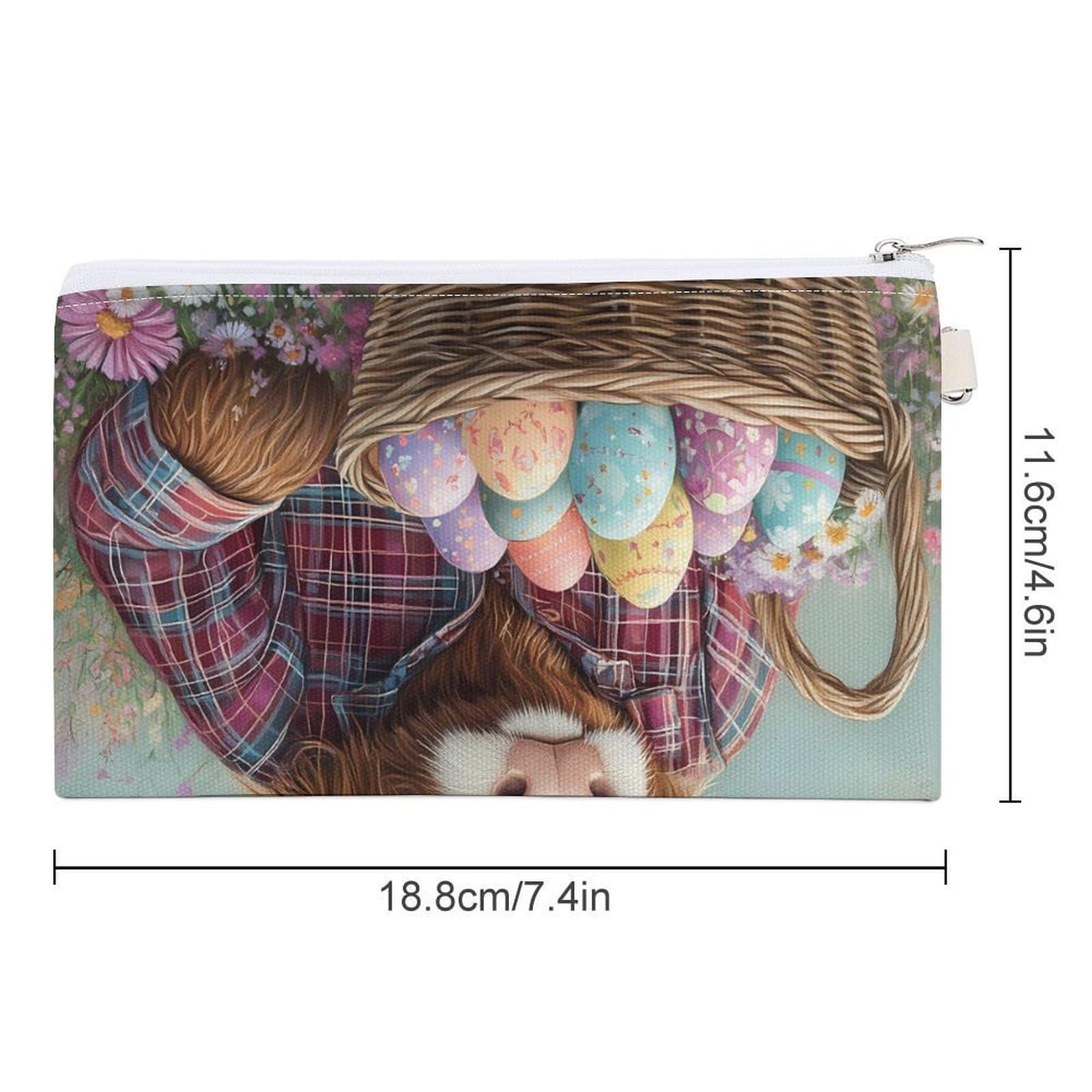 Highland Cow Easter Eggs Coin Purse Canvas Change Pouch Portable Pocket Wallet Mini Storage Bag with Zippered Keychain