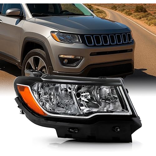 AKKON - Fits 2017-2022 Jeep Compass Halogen OE Style Headlights - Passenger Right Black Housing Replacement