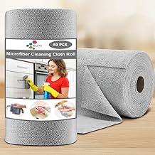 KLIVE 50 Pieces Microfiber Cleaning Cloth Roll Tear Away Kitchen Cleaning Towel for Car Interior Glass Mirrors Reusable Lint Free Absorbent Multiuse Cleaning Sheets for Home (Gray)