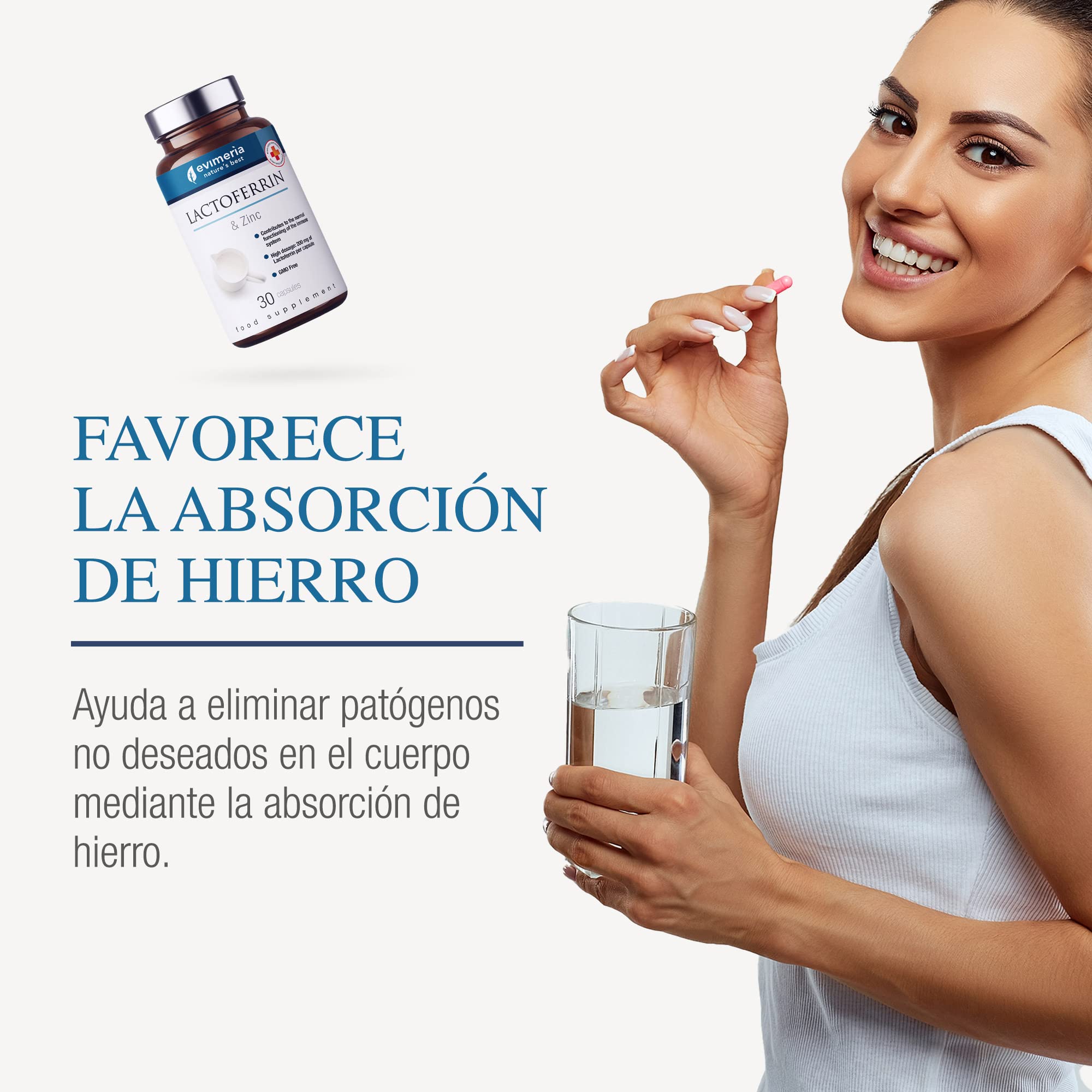 EVIMERIA Lactoferrina Pura 200 mg y Zinc | Ayuda a fortalecer el sistema inmunológico | Suplemento de defensa inmunológica | Lactoferrina | Lattoferrina | Paquete doble | Producido en Italia