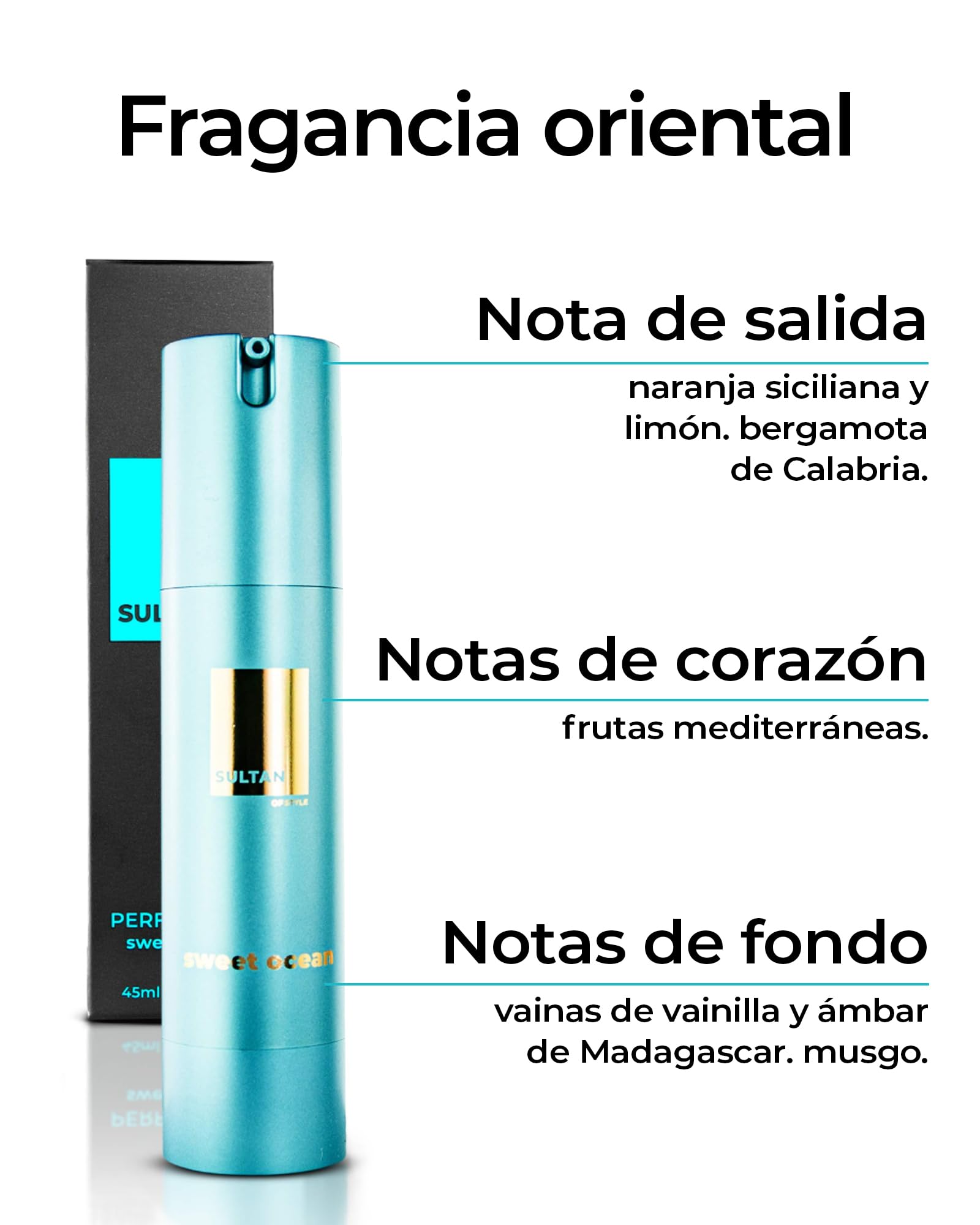 Sultan of Style Perfume Sweet Ocean para hombre - Aroma fresco y dulce - 100% sin alcohol - Aceites esenciales para el cuidado personal - Regalos para hombre