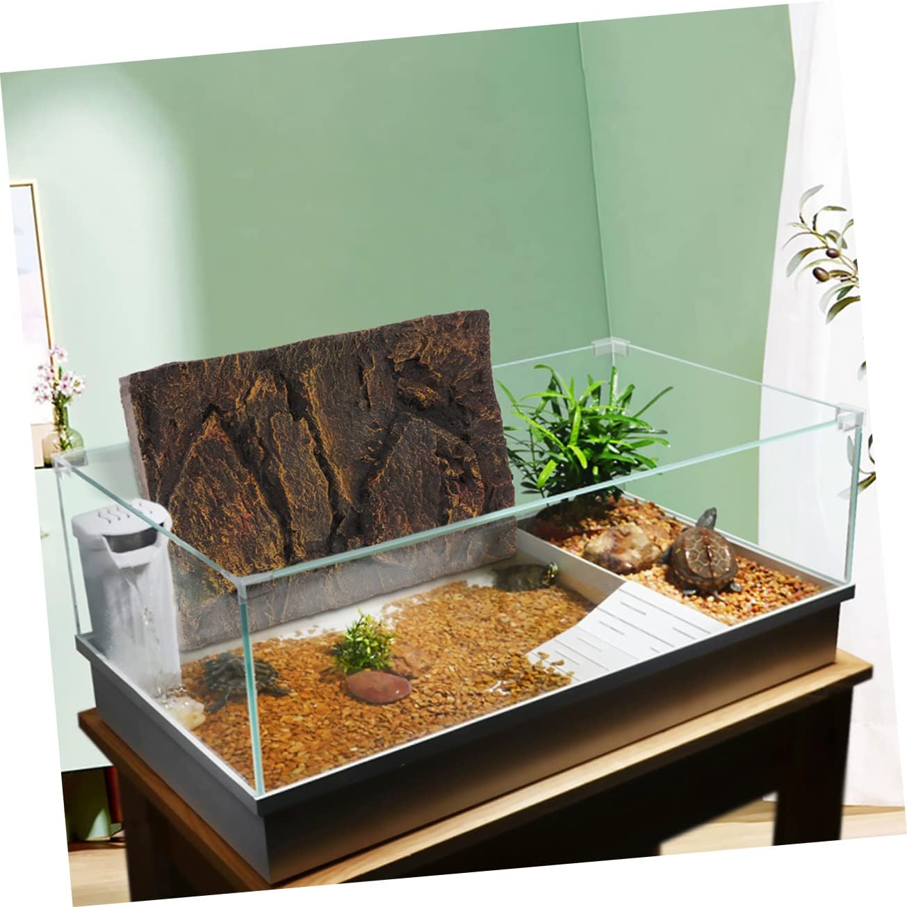 3D PU Material Reptile Tank Background Board 2pcs Turtle Aquarium Decorative Panel for Snake Habitat and Fish Tank Decoration