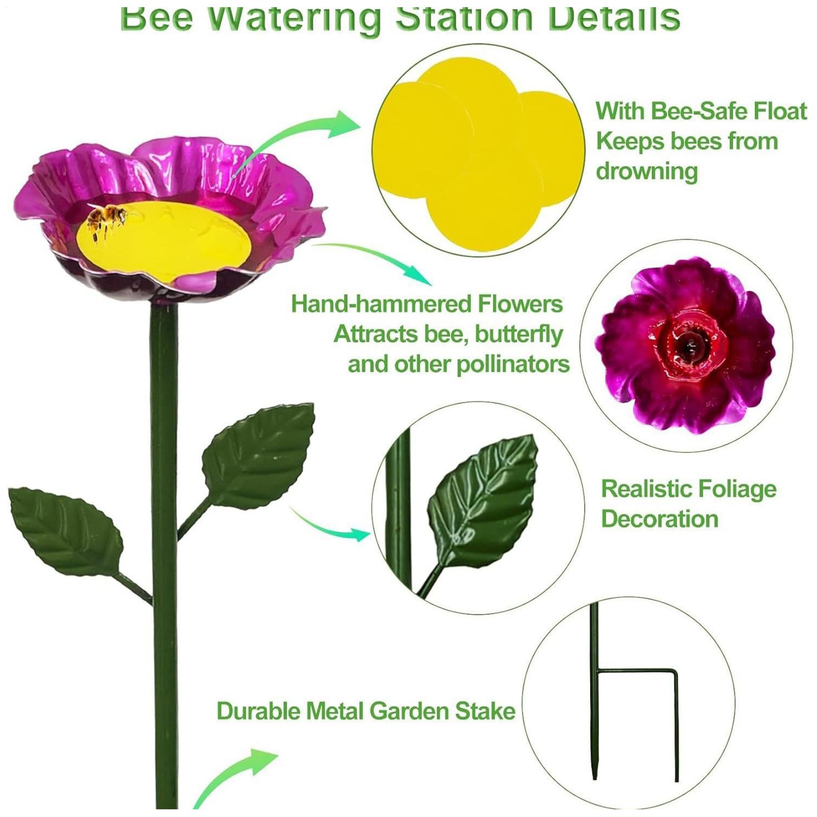 Stazione di irrigazione per api, mangiatoia per api per giardino, in metallo a forma di fiore a forma di farfalla Insec-t Stazione per bere con paletti per esterni, giardino, cortile