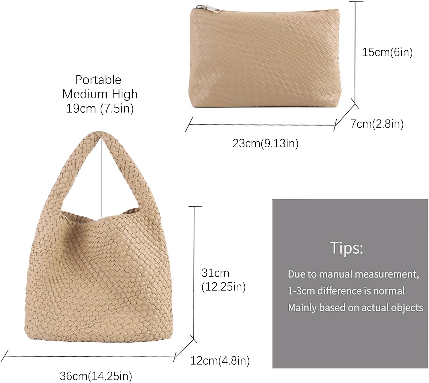 Woven Tote Bag For Women,Vegan Leather Hand Woven Handbags And Purse,Shoulder Bag Top-Handle Bag All-Match Underarm Bag - Image 3