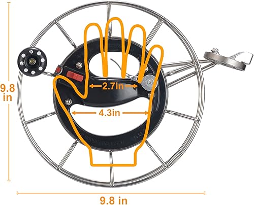 Miniatura 2 de Carrete de cometa de acero inoxidable de metal con freno, 11.2 pulgadas de diámetro, bloqueo de seguridad y conectores de línea de rodamientos, guía