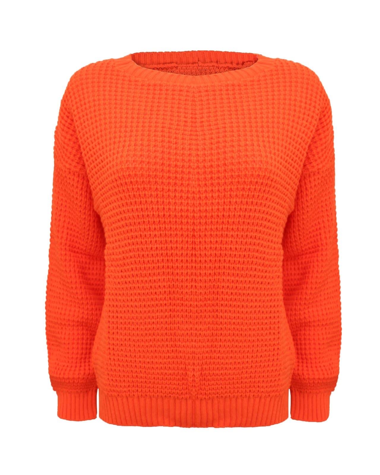 AN Direct Womens Oversized Ladies Fishnet Knitted Baggy Chunky Jumper Ladies Loose Sweater Top (Neon Orange, 20-22)