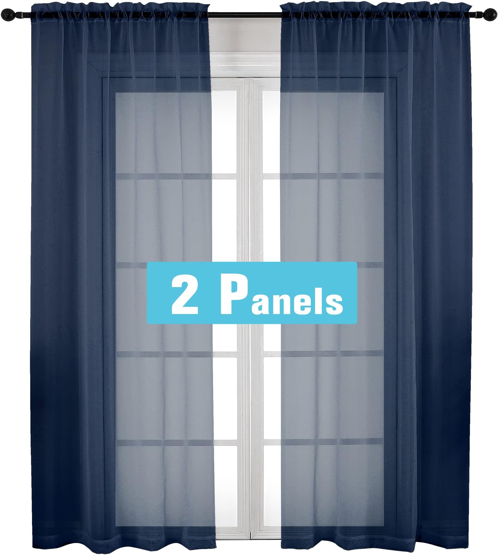 OVZME Navy Blue Sheer Curtains 2 Panel Sets 84" Inch Length - Transparent Light Weight Window Treatment Panels for Study Room/Living Room/Bedroom, Navy Blue, Per Panel W42 X L84 inches, 1 Pair