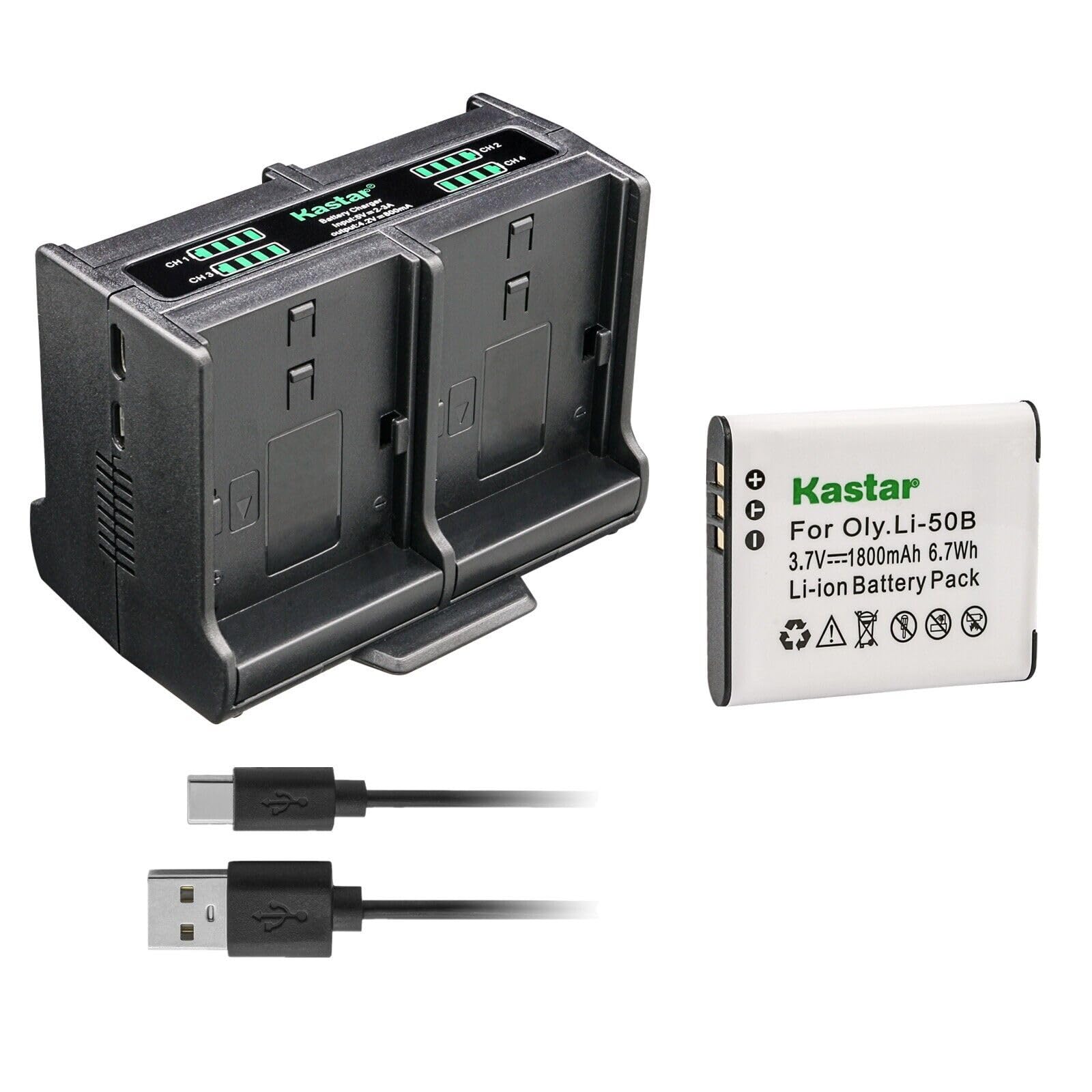 Kastar 1-Pack Battery and Quadruple Charger Compatible with Pentax D-Li92, Optio WG-10, Optio WG-20, Optio WG-30, Optio WG-40, Optio WG-50, Optio WG-60, Optio WG-70, Optio I-10, Optio RZ10, Optio RZ18