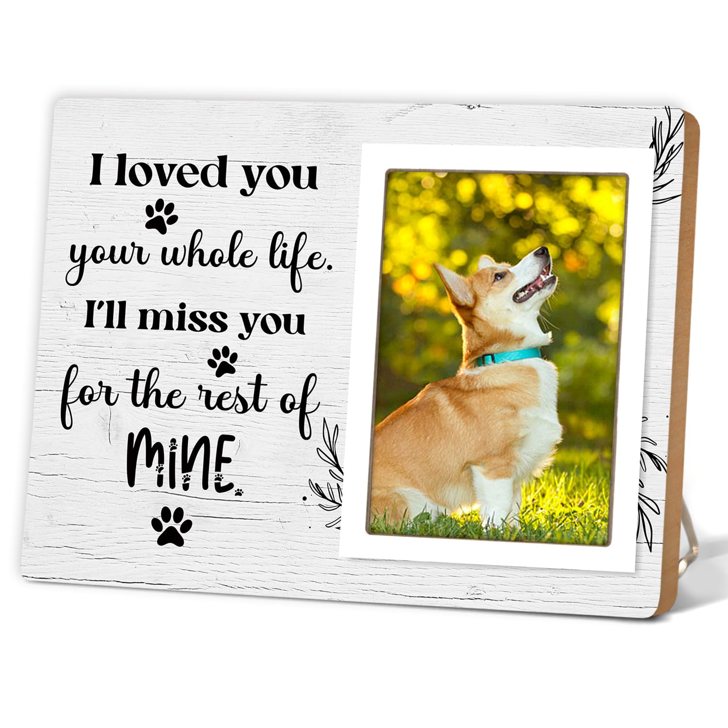 Pet Memorial Photo Frame - Dog Paw Print Design For 4x6 Pictures, Wooden Keepsake For Beloved Pets