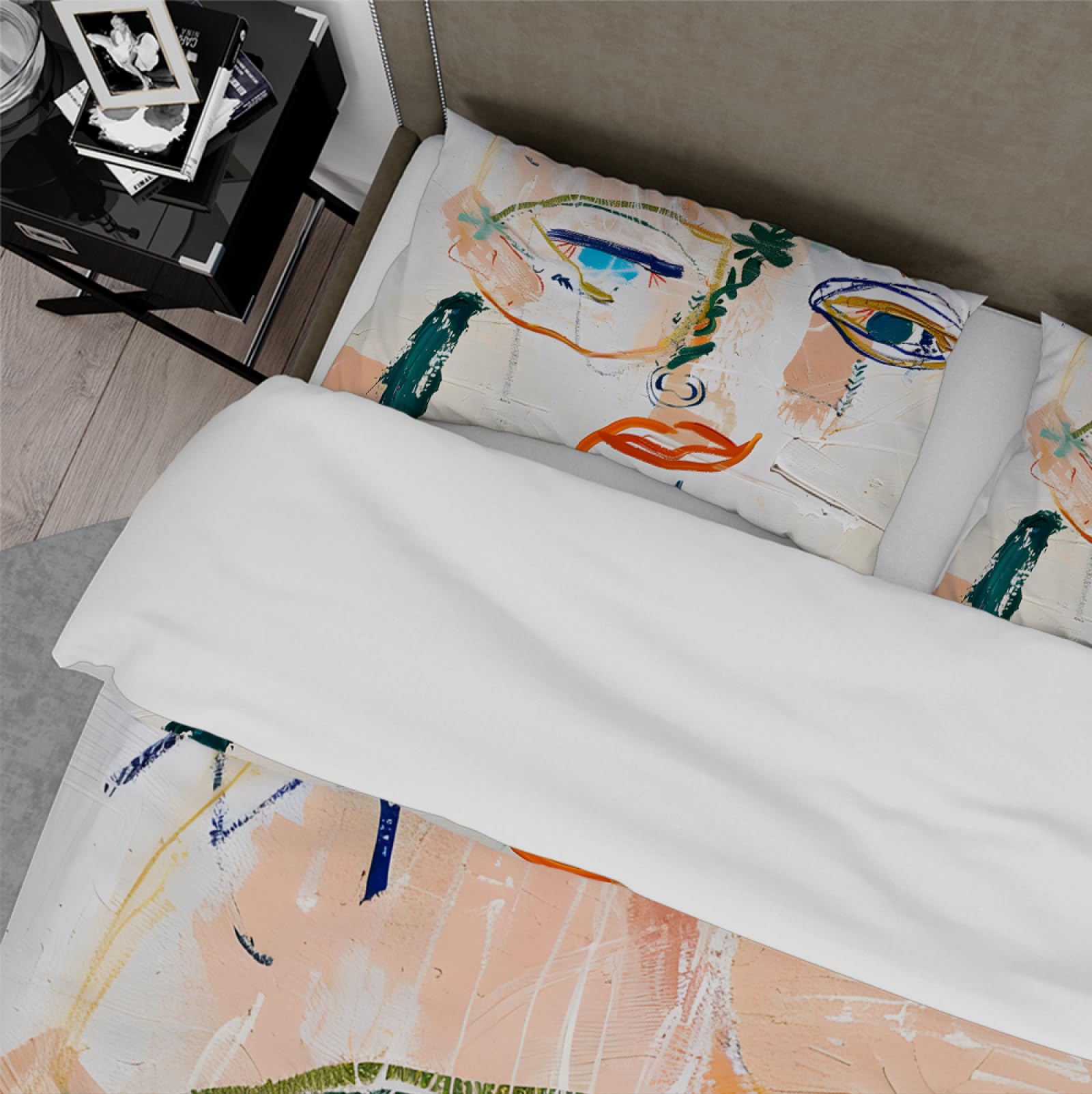 Abstrakcyjna linia twarzy sztuka poszwa na kołdrę nowoczesny boho minimalistyczny abstrakcyjny portret miękka oddychająca pościel zestaw 3 szt. dla kobiet mężczyzn 220x240cm