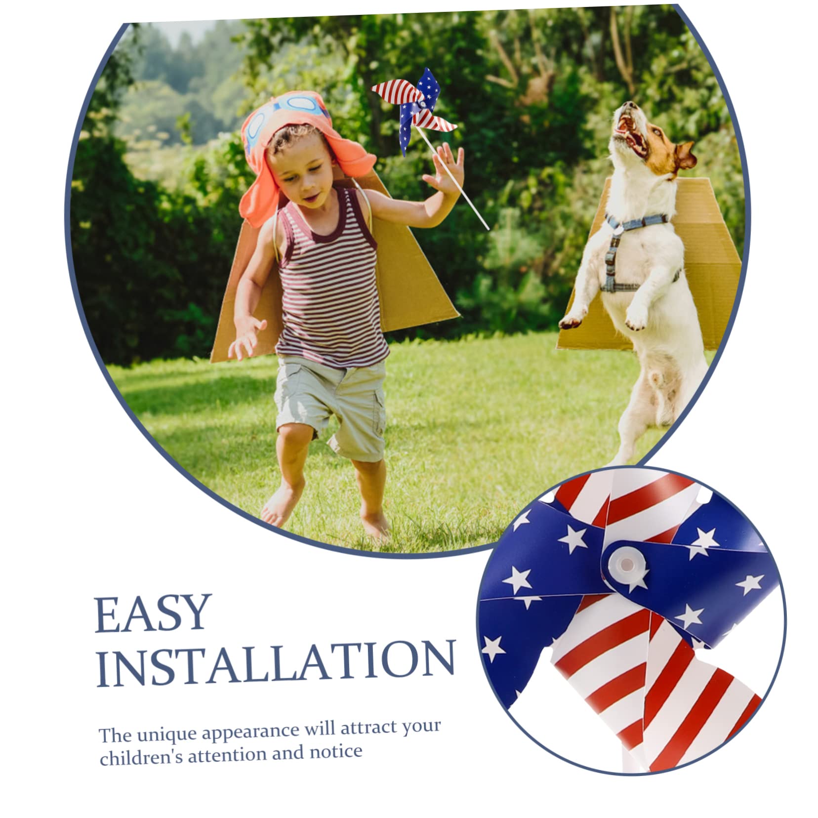 SUPVOX 12pcs American Flag Spinners Outdoor Four Leafed Decor for Independence Day Durable Reusable Ornaments for July Celebrations Photo Props