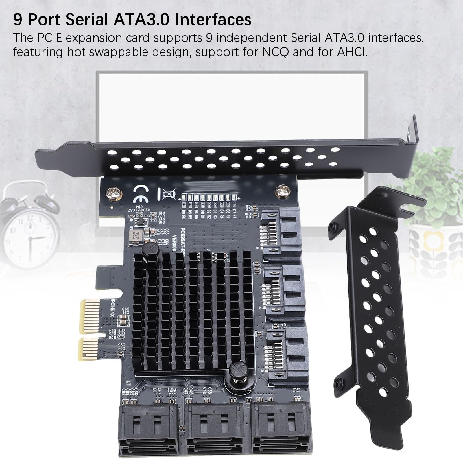 Sxhlseller Tarjeta de Expansión PCIE 1X de 9 Puertos, Adaptador PCIE a 9 SATA3.0 de 6 Gbps, Compatible con Hot Swap y Soft Raid, Controlador PCI Express 1X, 4X, 8X, 16X SATA para Sistemas
