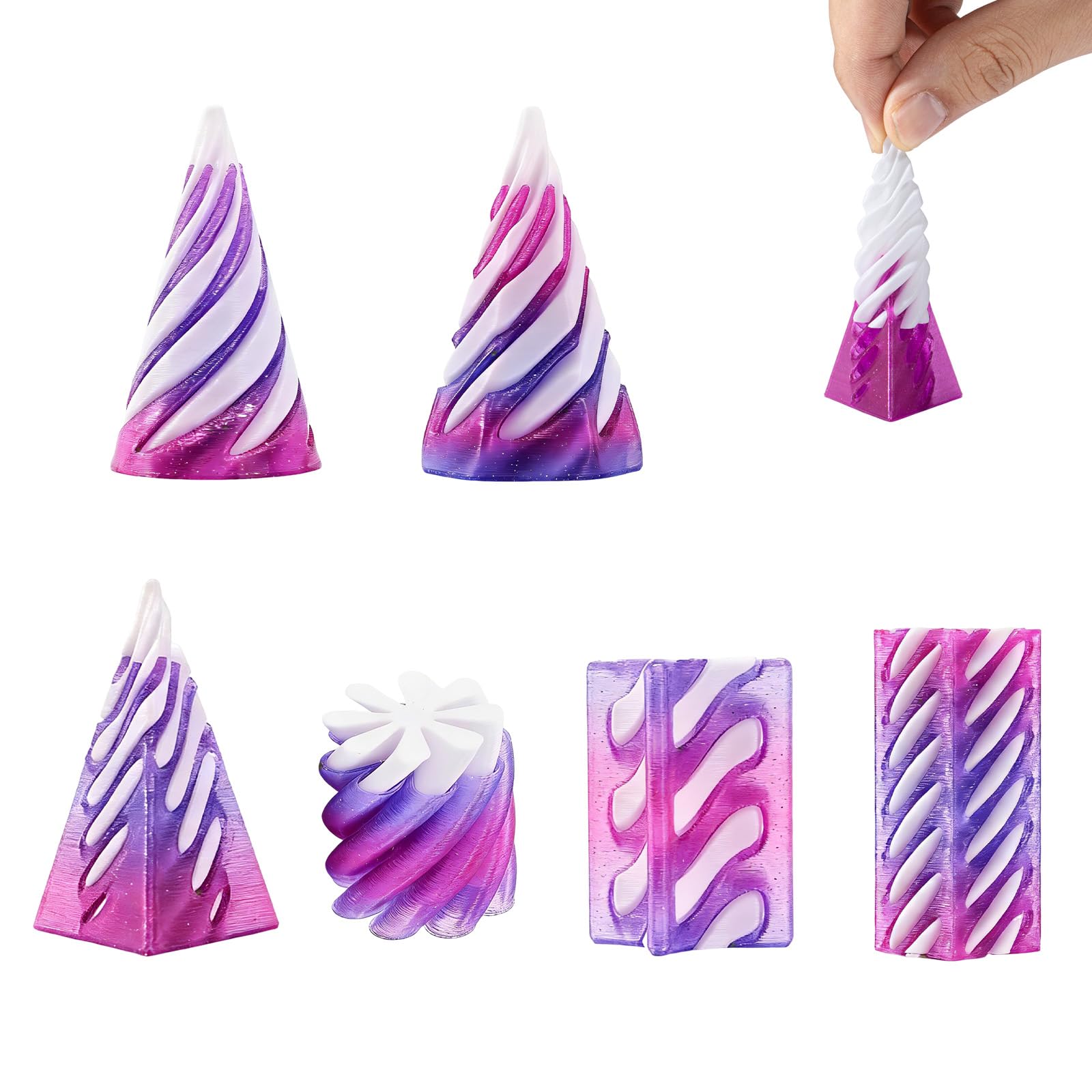 6Pcs Spiral Cone Fidget Toy Impossible 3D Printed Impossible Cone Fidget Toys Gearball Pyramid Passthrough Sculpture for Anxiety Stress Relief Desktop Office Home Decor Gift for Kids and Adults — image 1