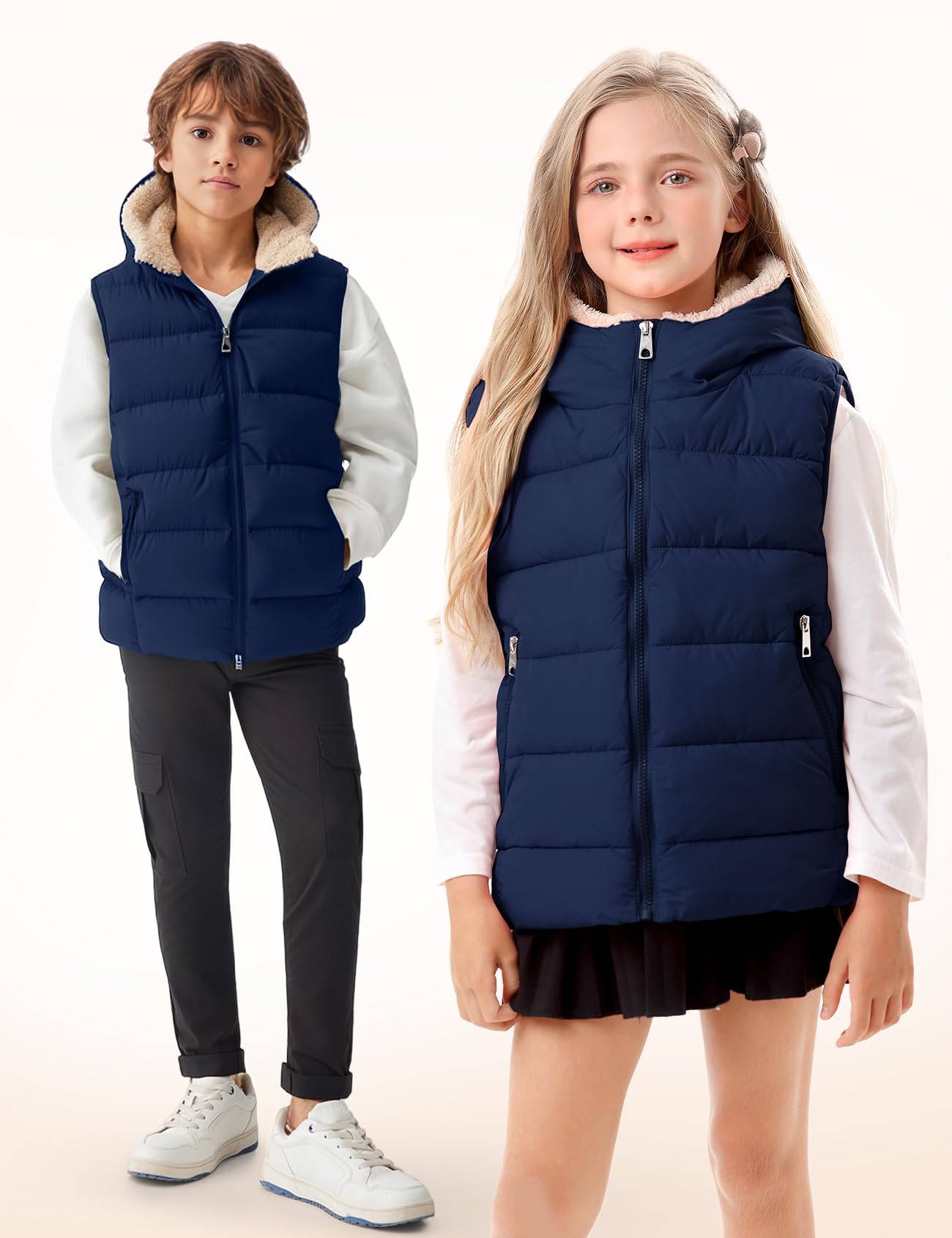 Yimoon Warme Pufferweste für Mädchen und Jungen, Kinder, mit Kapuze, Steppweste, Flanell, gefütterte Weste, Oberbekleidung