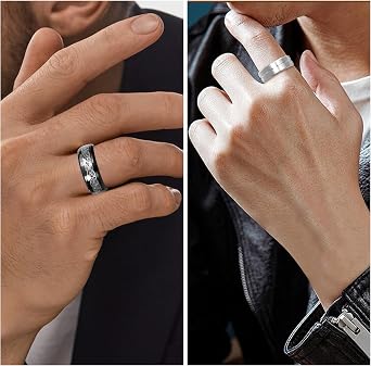 Men Stainless Steel Spinner Ring, 6 pcs Black Spinner Rings for Men Women Silver Cool Twisted Chain Anxiety Rings Mens Rings Set Wedding Promise Ring