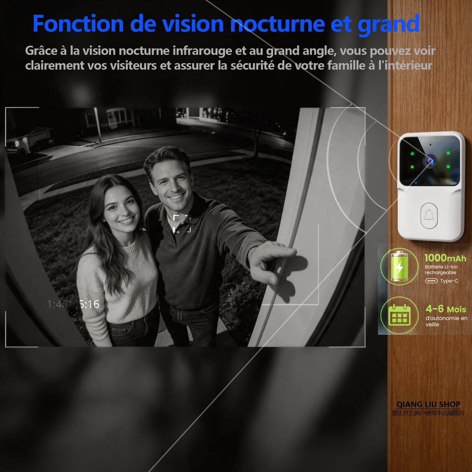 Écran de 4,3 pouces intelligente Sonnette sans Fil avec Caméra 1080P | Communication Bidirectionnelle,Vision Nocturne Infrarouge, Sans Application Ni Wi-Fi, IP65,Compatible avec les Cartes TF