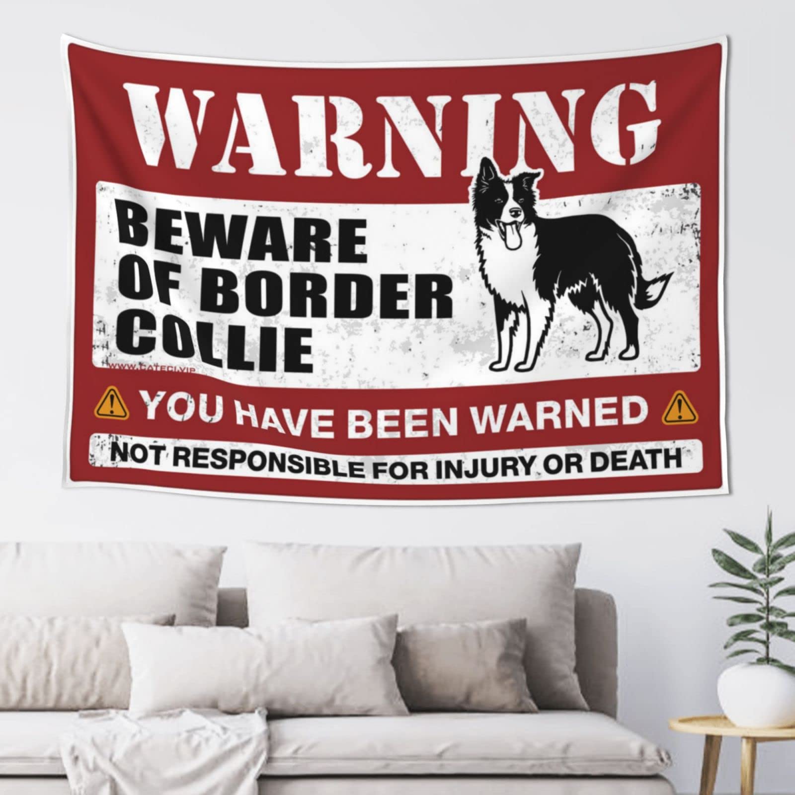 PRAVOXI Sports Bar Decor Beware Of Border Collie Tapestry Small Wall Tapestry Tapestries For Bedroom(75X100CM)