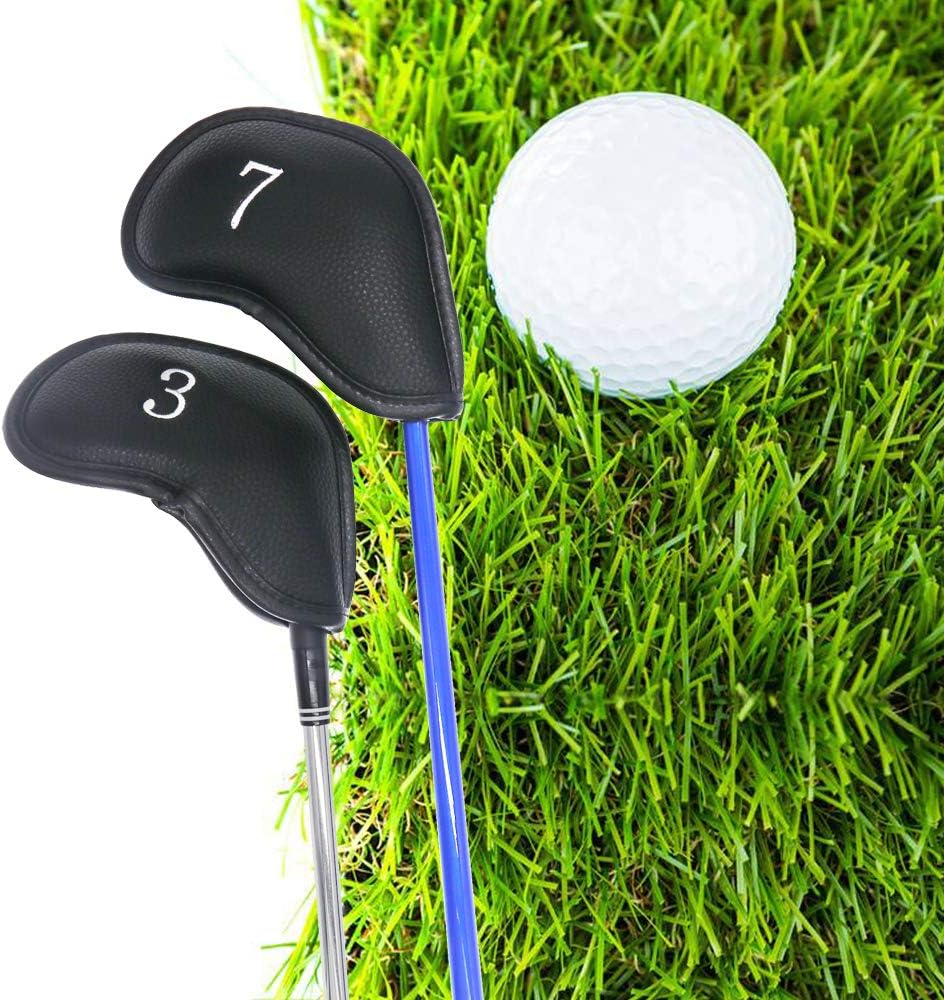 HISTAR Golf 10pcs Thick Synthetic Leather Golf Iron Head Covers Set Headcover Fit All Brands Titleist, Callaway, Ping, Taylormade, Cobra, Nike, Etc