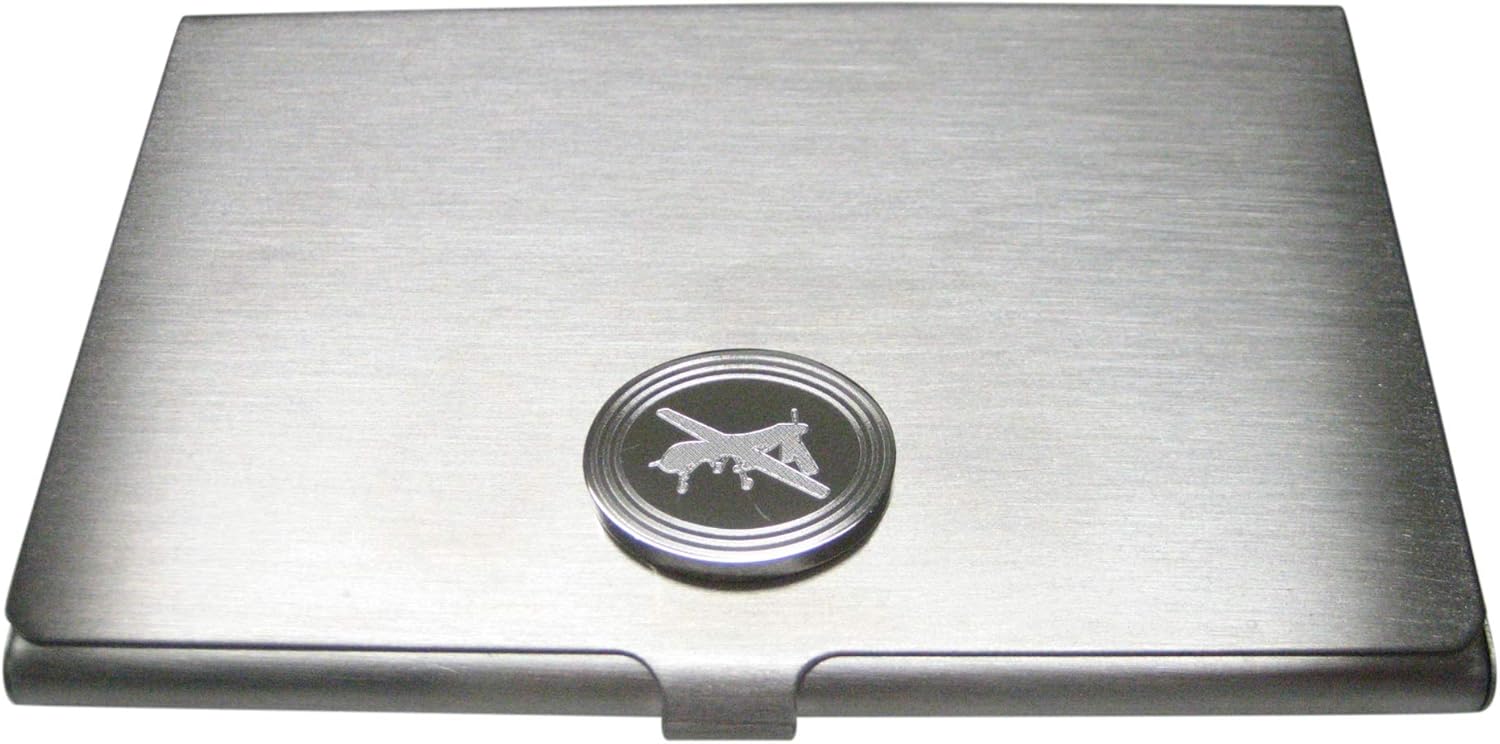Kiola Designs Silver Toned Etched Oval Unmanned Aerial Vehicle UAV Drone Business Card Holder