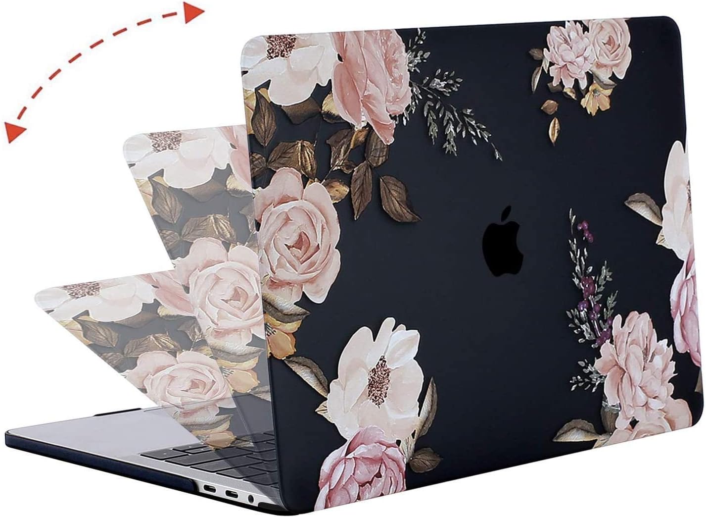 MOSISO Compatible with MacBook Pro 13 inch Peony Case 2016-2020 Release A2338 M1 A2289 A2251 A2159 A1989 A1706 A1708 & Vertical Sleeve Bag with Pocket, Black