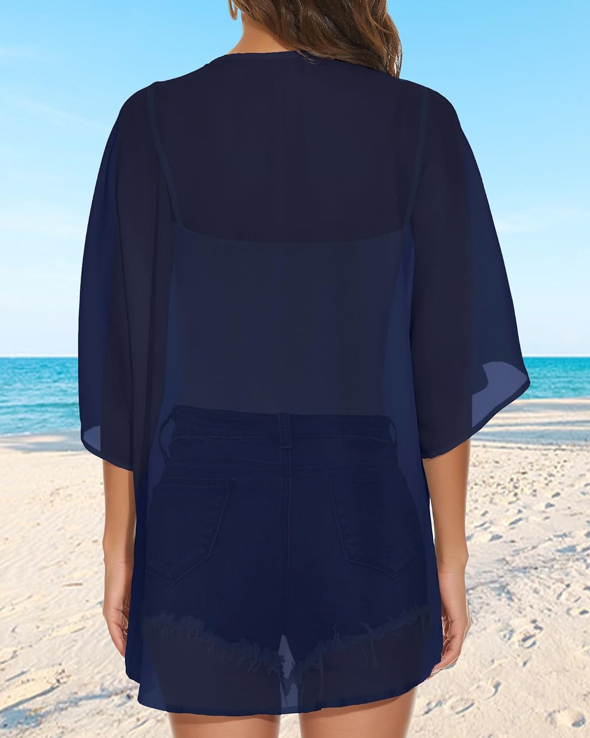 Womens Kimono Cardigans Beach Cover ups Swimwear Puff Sleeve Loose Casual Summer Tops - Image 6