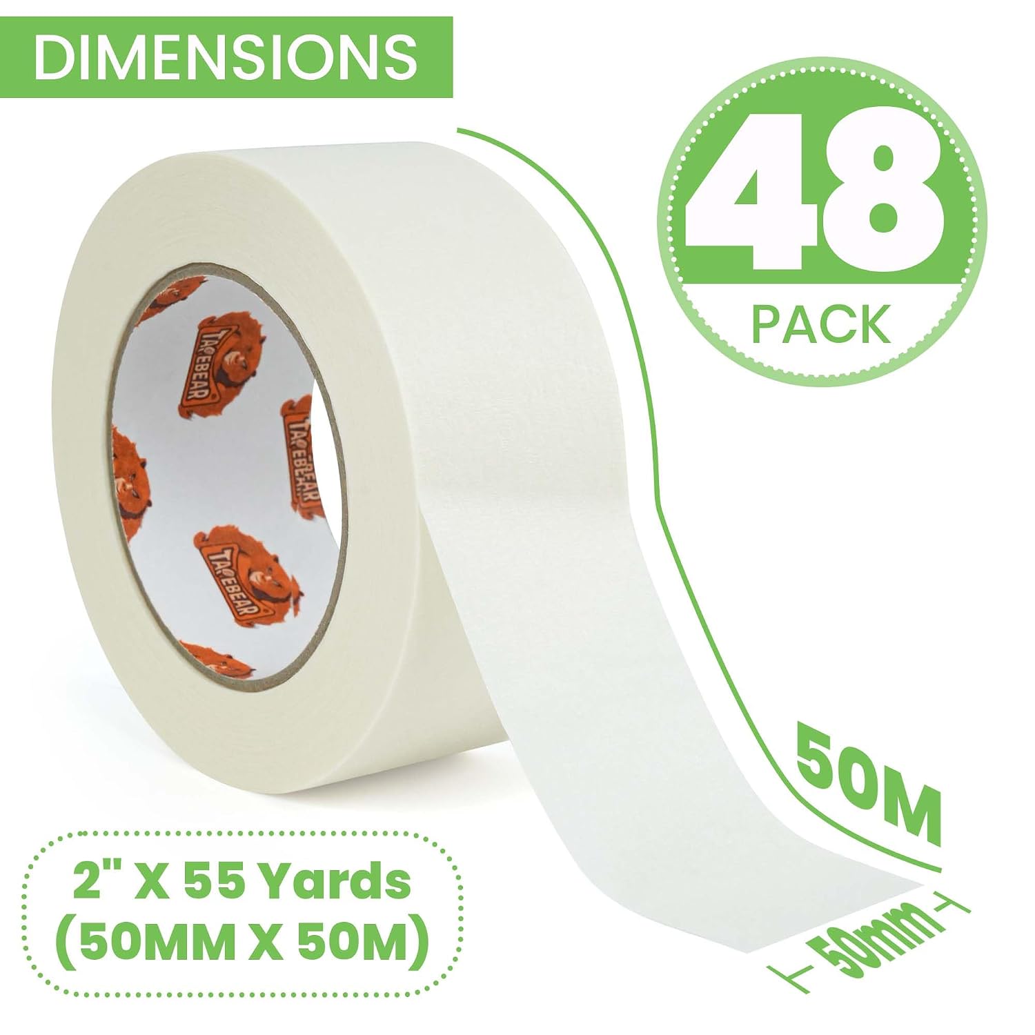 TAPEBEAR 48Rolls Eco-Friendly Kraft Paper Tape 2Inch x 55Yard, White Paper Packing Tape, Biodegradable Recyclable Packaging Tape Self Adhesive Box Tape for Shipping, Sealing, Moving